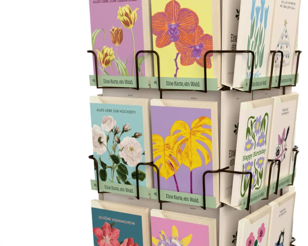 Close-up of the pockets on the ERDEN card display